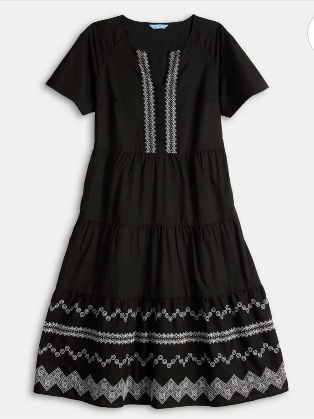 Women’s Draper James Geo Embroidered Short Sleeve Midi Dress black and white S